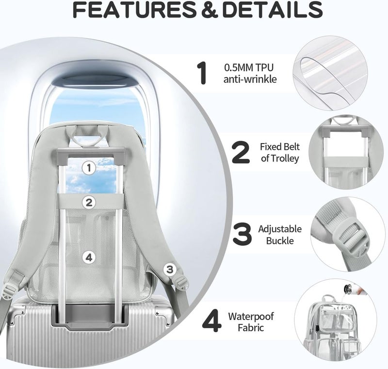Cusangel Heavy Duty Clear Backpack Clear BookBag,Stadium backpack 16 x11 x5inch TPU Large Capacity See Through Backpack for Sport Events,Travel (Grey) - Image 3
